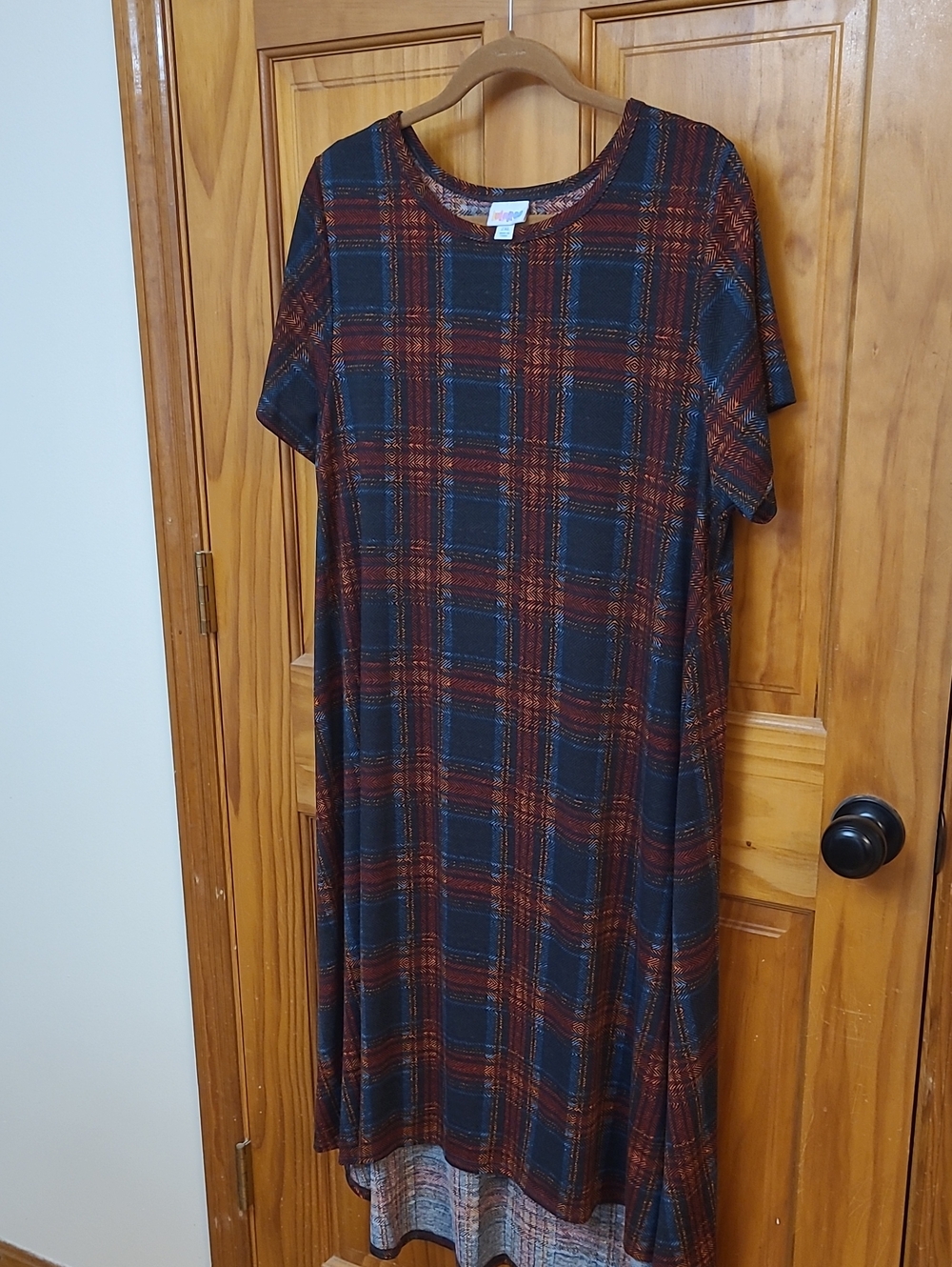 LuLaRoe Black and Rust Plaid Midi Dress